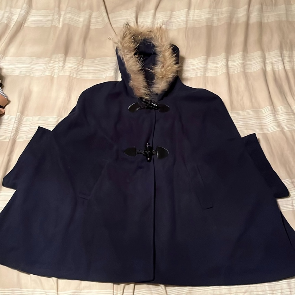 Navy Poncho Hooded Capelet